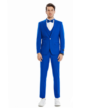 Tazzio Tazzio 1 Button Pinstripe Suit - 3 Piece - Royal Blue
