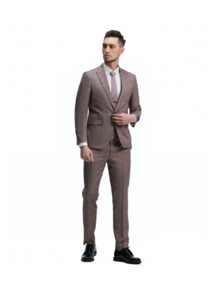 Tazzio 3 Piece Check Suit - Rose