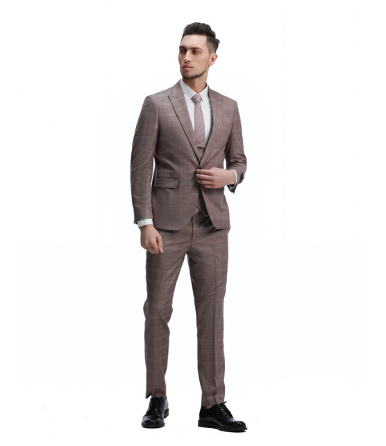 Tazzio 3 Piece Check Suit - Rose