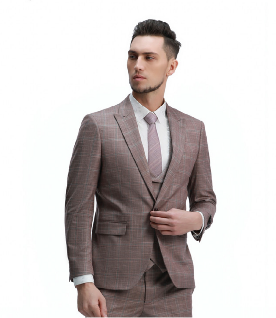 Tazzio 3 Piece Check Suit - Rose