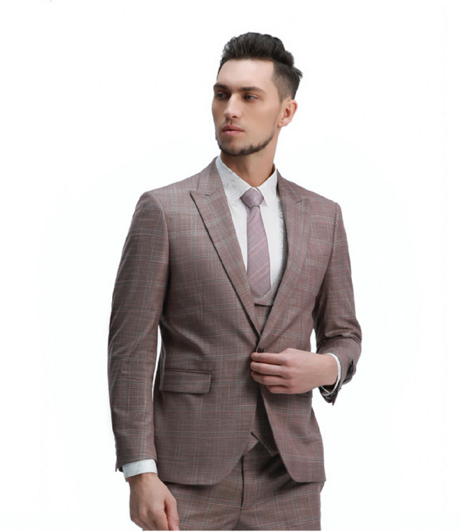 Tazzio Tazzio 3 Piece Check Suit - Rose