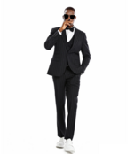 Tazzio 1 Button Peak Lapel Pinstripe Suit - 3 Piece - Black