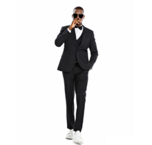 Tazzio 1 Button Peak Lapel Pinstripe Suit - 3 Piece - Black