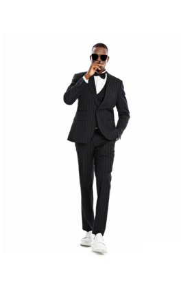 Tazzio 1 Button Peak Lapel Pinstripe Suit - 3 Piece - Black
