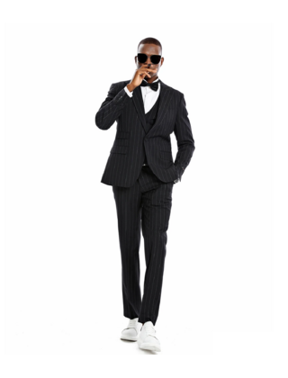 Tazzio 1 Button Peak Lapel Pinstripe Suit - 3 Piece - Black