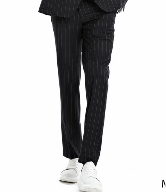 Tazzio 1 Button Peak Lapel Pinstripe Suit - 3 Piece - Black