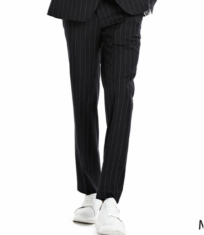 Tazzio Tazzio 1 Button Peak Lapel Pinstripe Suit - 3 Piece - Black