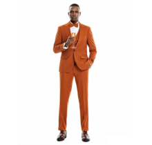 Tazzio 1 Button Peak Lapel Pinstripe Suit - 3 Piece - Rust