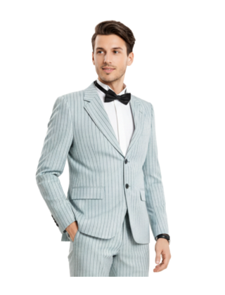 Tazzio 2 Button Peak Lapel Pinstripe Suit - 3 Piece - Mint Grey