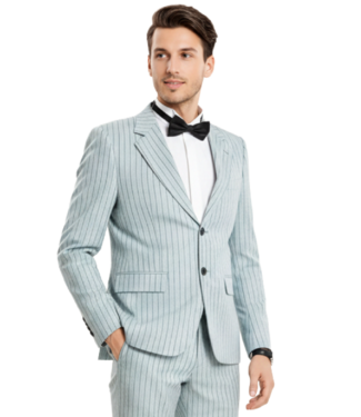 Tazzio Tazzio 2 Button Peak Lapel Pinstripe Suit - 3 Piece - Mint Grey