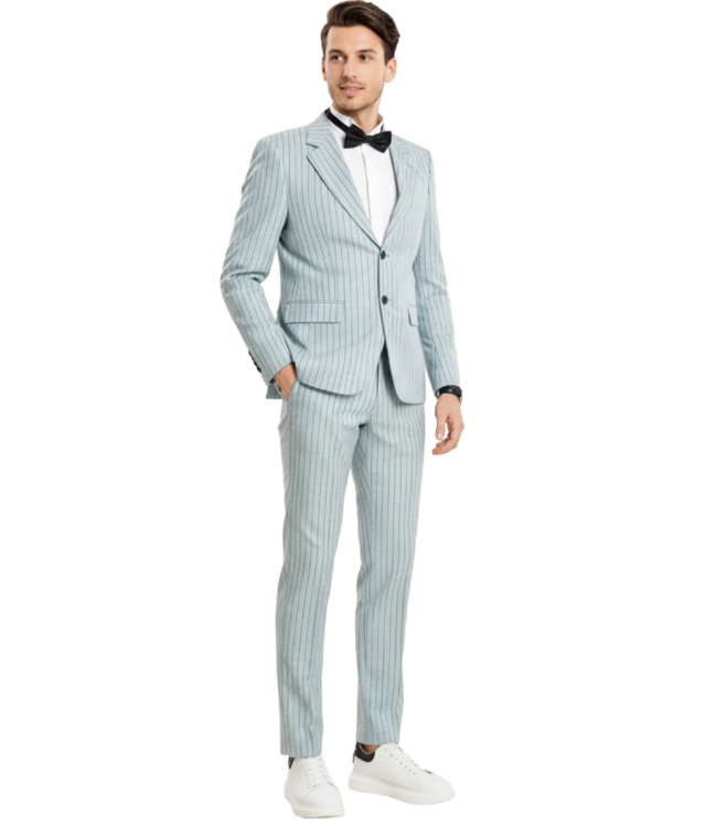 Tazzio Tazzio 2 Button Peak Lapel Pinstripe Suit - 3 Piece - Mint Grey