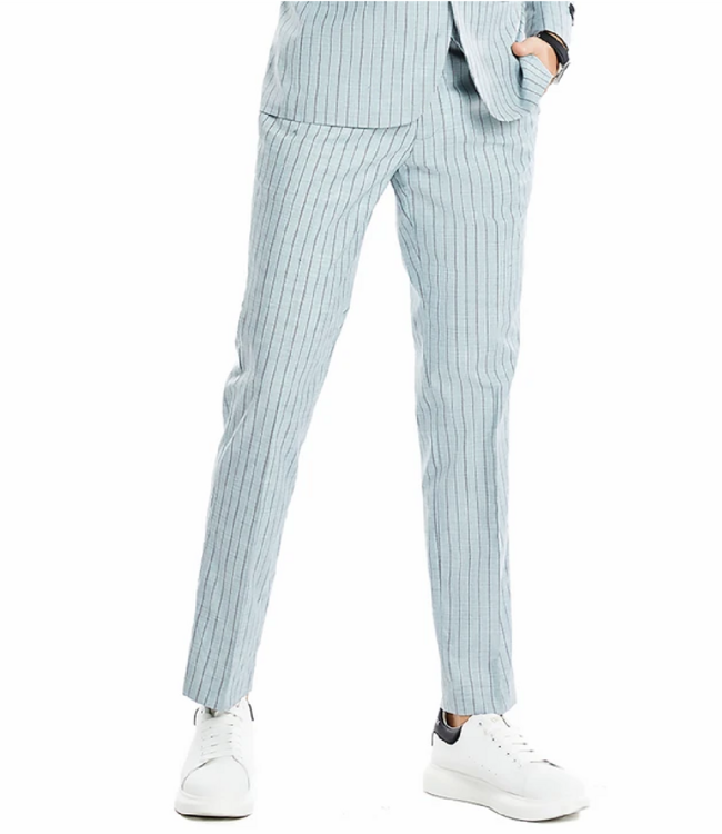 Tazzio Tazzio 2 Button Peak Lapel Pinstripe Suit - 3 Piece - Mint Grey