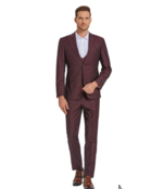 Tazzio Windowpane Suit - 3 Piece - Wine