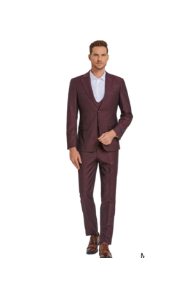 Tazzio Windowpane Suit - 3 Piece - Wine