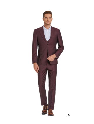 Tazzio Windowpane Suit - 3 Piece - Wine