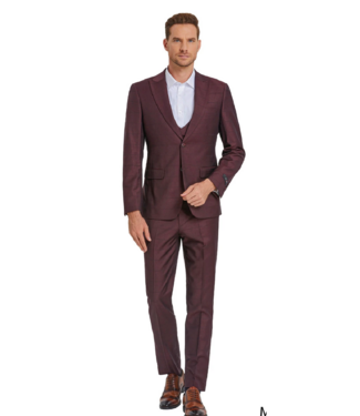 Tazzio Tazzio Windowpane Suit - 3 Piece - Wine