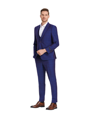 Tazzio Windowpane Suit - 3 Piece - Admiral Blue