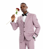 Tazzio 2 Button Peak Lapel Pinstripe Suit - 3 Piece - Dusty Rose
