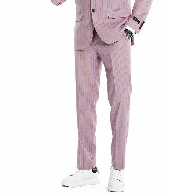 Tazzio Tazzio 2 Button Peak Lapel Pinstripe Suit - 3 Piece - Dusty Rose