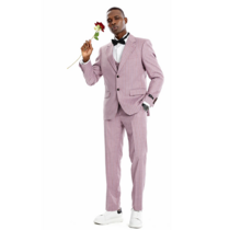 Tazzio 2 Button Peak Lapel Pinstripe Suit - 3 Piece - Dusty Rose