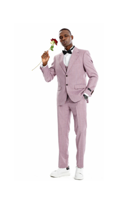 Tazzio 2 Button Peak Lapel Pinstripe Suit - 3 Piece - Dusty Rose