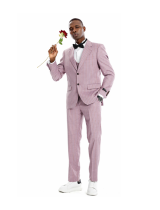 Tazzio 2 Button Peak Lapel Pinstripe Suit - 3 Piece - Dusty Rose