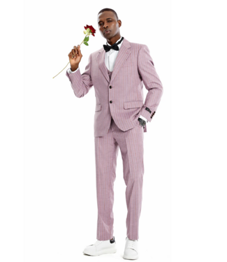 Tazzio Tazzio 2 Button Peak Lapel Pinstripe Suit - 3 Piece - Dusty Rose