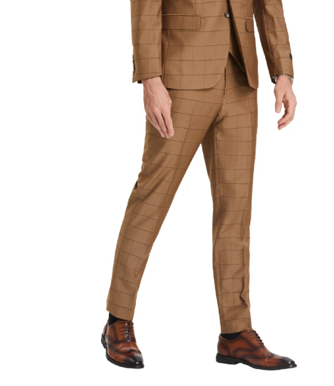 Tazzio Tazzio Windowpane Suit - 3 Piece - Walnut