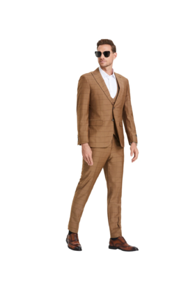 Tazzio Windowpane Suit - 3 Piece - Walnut