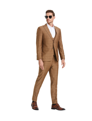 Tazzio Windowpane Suit - 3 Piece - Walnut