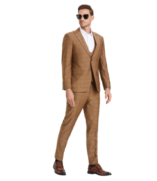 Tazzio Tazzio Windowpane Suit - 3 Piece - Walnut