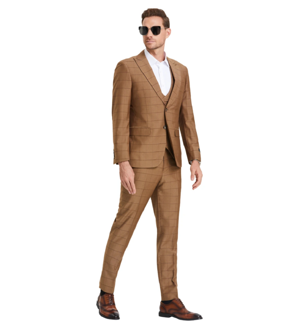 Tazzio Windowpane Suit - 3 Piece - Walnut