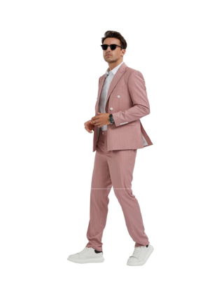 Tazzio Pinstripe Double Breasted Suit - Pink