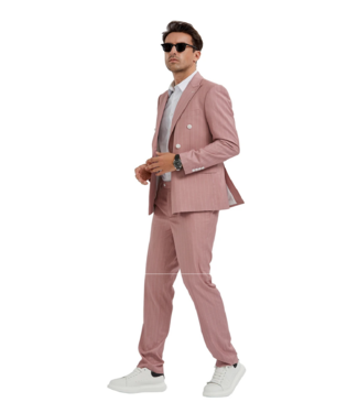 Tazzio Tazzio Pinstripe Double Breasted Suit - Pink