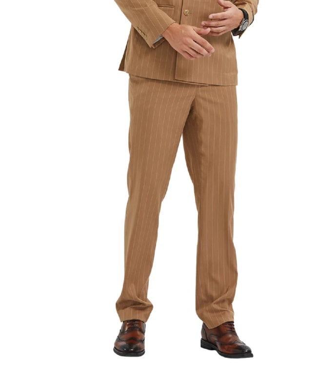 Tazzio Tazzio Pinstripe Double Breasted Suit - Camel