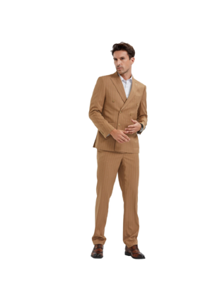 Tazzio Pinstripe Double Breasted Suit - Camel