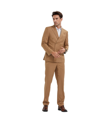 Tazzio Pinstripe Double Breasted Suit - Camel