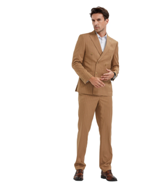Tazzio Tazzio Pinstripe Double Breasted Suit - Camel
