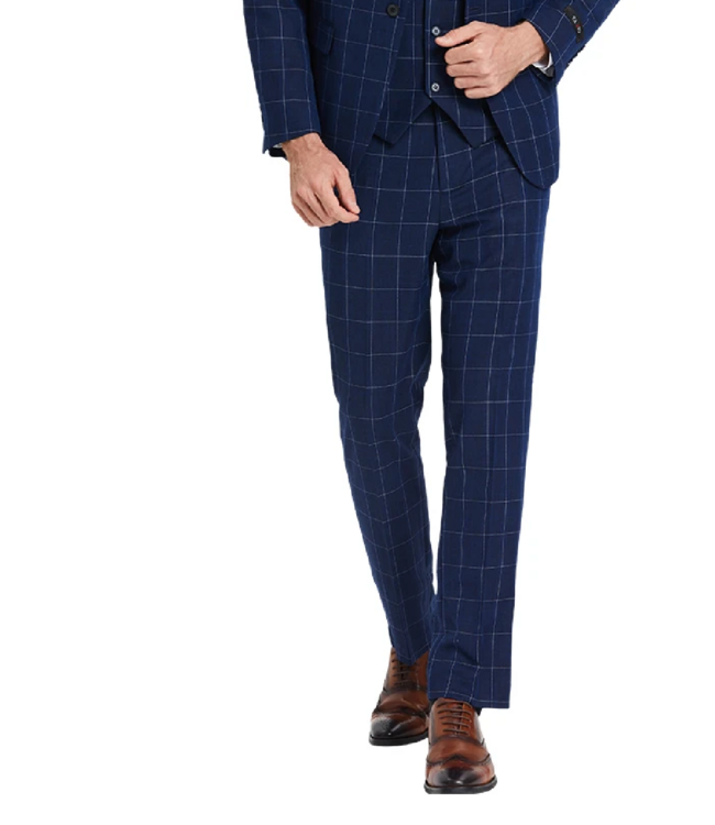 Tazzio Tazzio - 1 Button Windowpane Peak Lapel Suit - Blue
