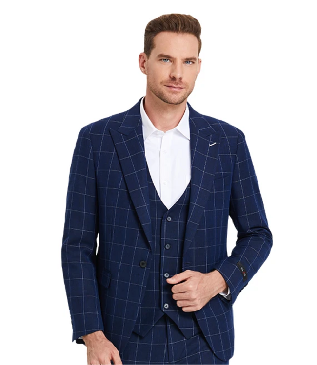 Tazzio Tazzio - 1 Button Windowpane Peak Lapel Suit - Blue