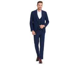 Tazzio - 1 Button Windowpane Peak Lapel Suit - Blue