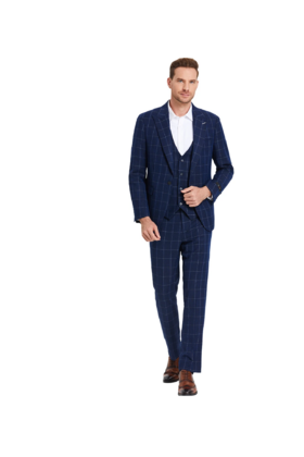 Tazzio - 1 Button Windowpane Peak Lapel Suit - Blue