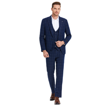 Tazzio Tazzio - 1 Button Windowpane Peak Lapel Suit - Blue