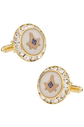 Mother of Pearl Gold Crystal Masonic Cufflinks