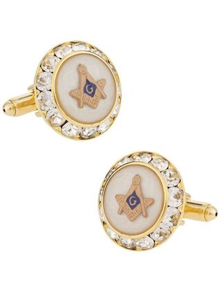 Mother of Pearl Gold Crystal Masonic Cufflinks