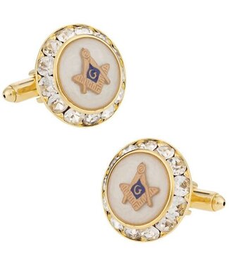 Mother of Pearl Gold Crystal Masonic Cufflinks