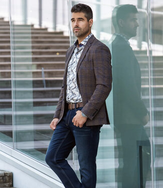 Au Noir Au Noir Brosnan Sport Coat - Windowpane - Tobacco
