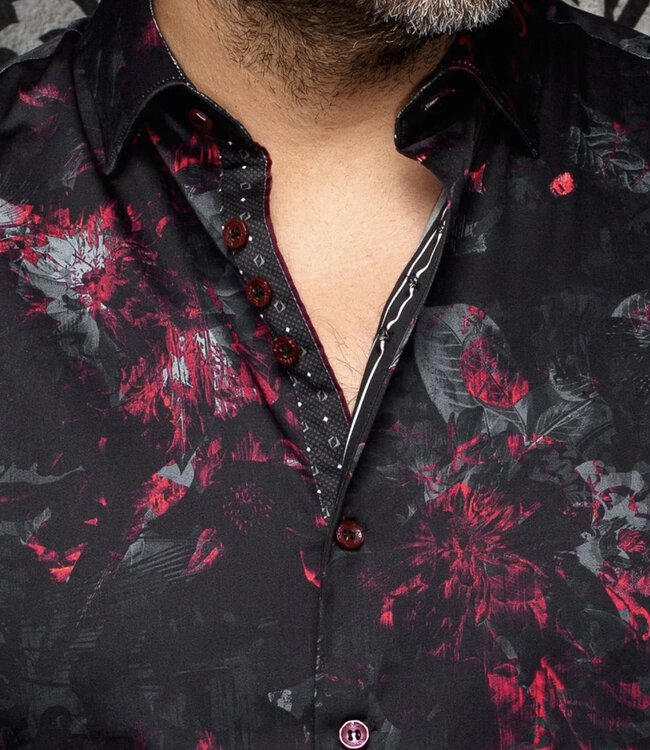 Au Noir - Charlton - Cotton Stretch Dress Shirt - Black/Red
