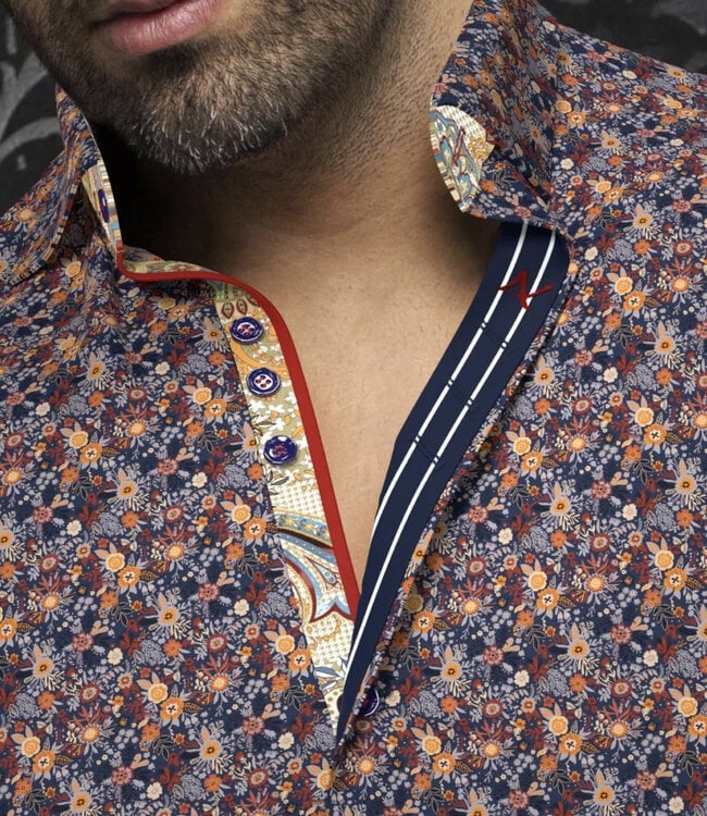 Au Noir Maddox Knit Dress Shirt - Navy/Rust