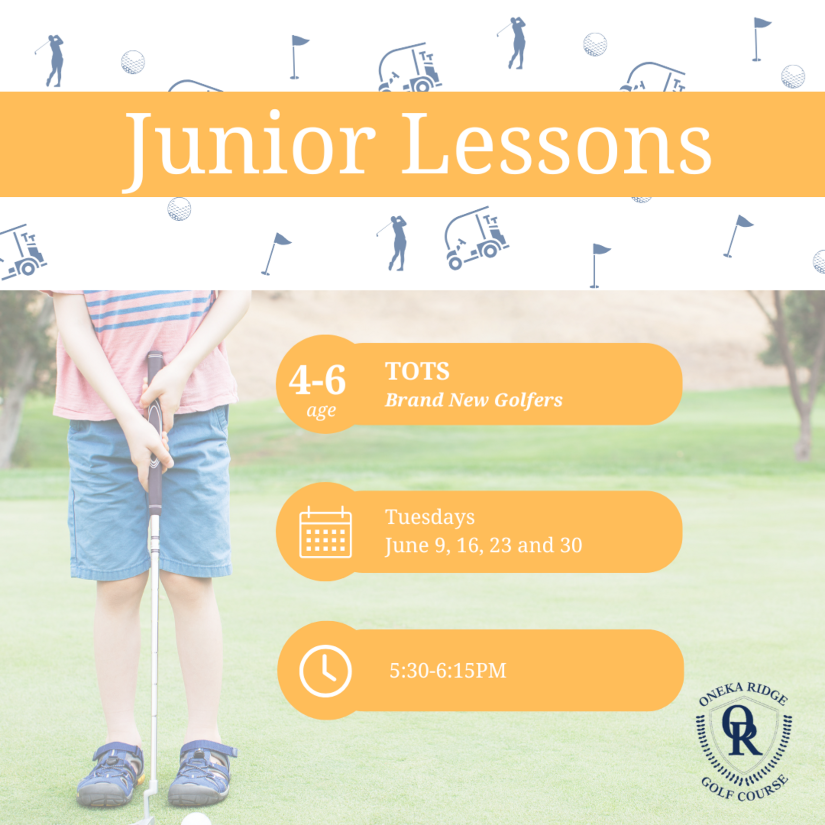 2026 Lessons TOTS - June, Tuesday's PM, 6/9-6/30, 5:30-6:15PM